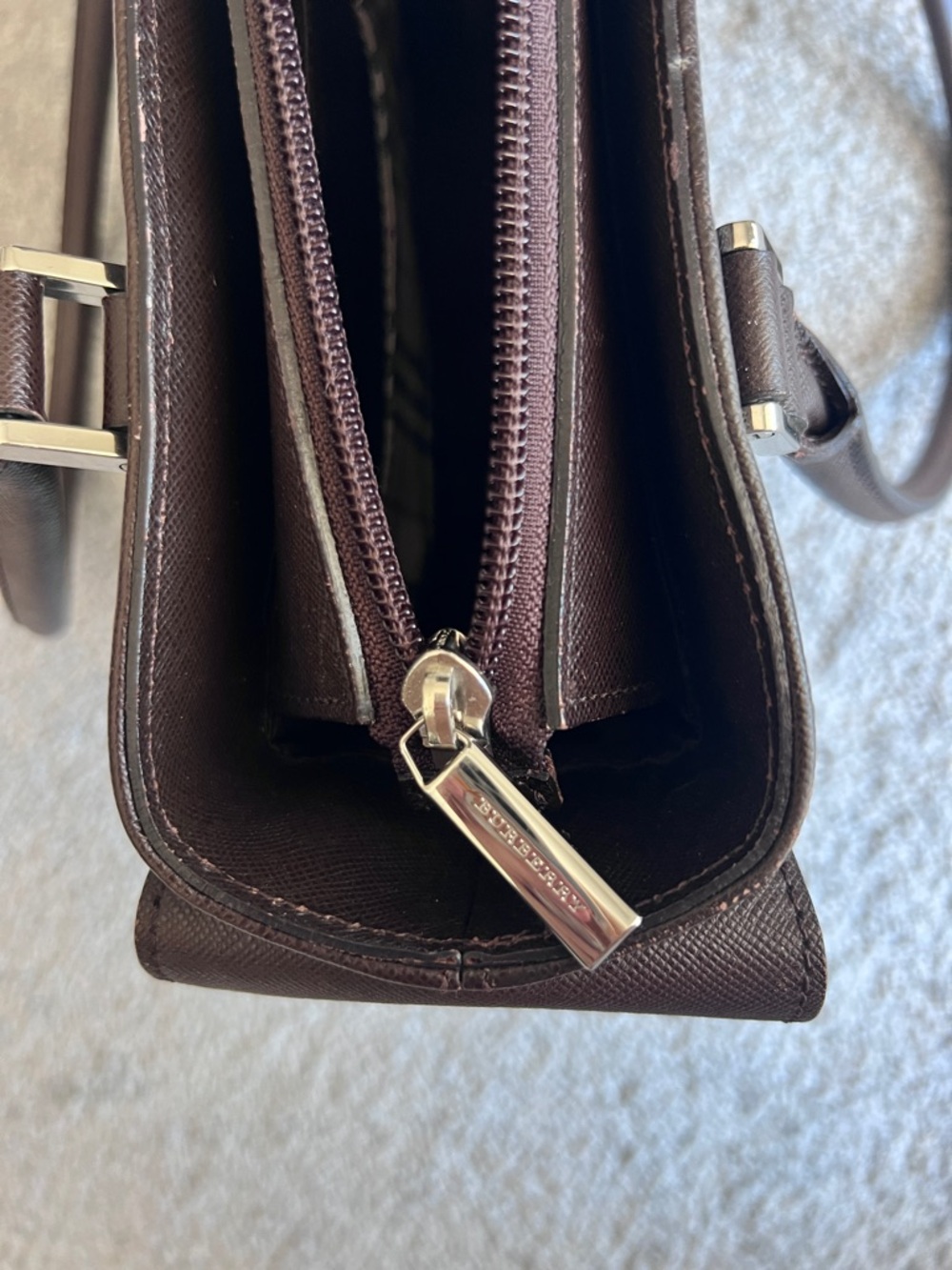 SALE! Burberry Nova Check Saffiano Leather Trapeze Tote Bag Dark Brown dust bag - Picture 7 of 15